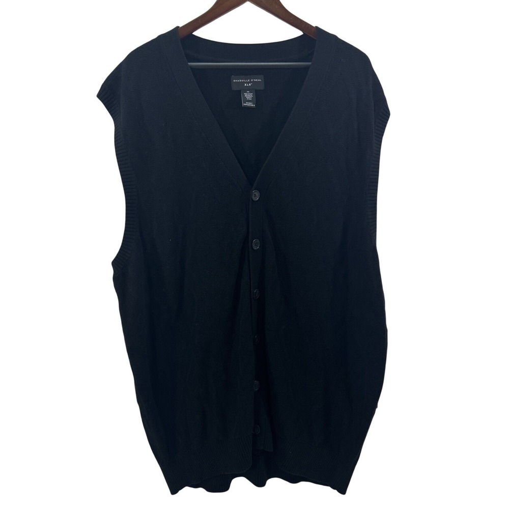Shaquille ONeal Men 2XL Black Sweater Vest V Neck Button Up New Tags